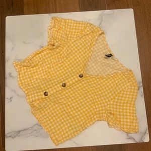 H&M Crop Yellow Gingham Print Button-down Top